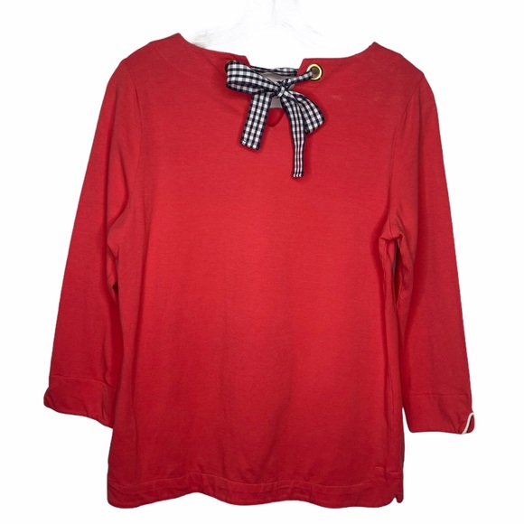 crown & ivy Tops - Crown & Ivy Quarter Sleeve Coral Top Tie Neck